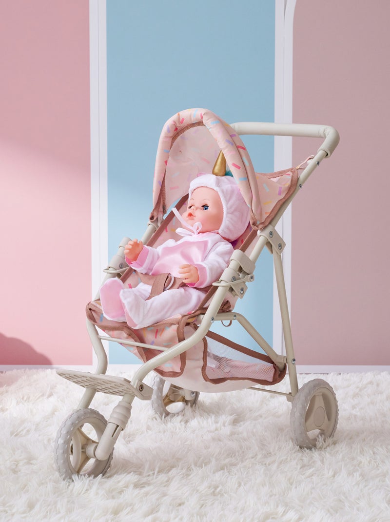 Teamson Kids, Poussette jogging avec accessoires harnais et panier Beige - Kiabi