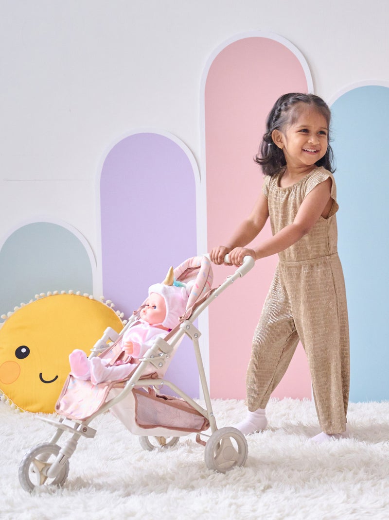 Teamson Kids, Poussette jogging avec accessoires harnais et panier Beige - Kiabi