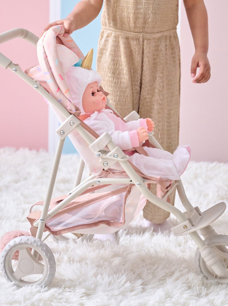 Teamson Kids, Poussette jogging avec accessoires harnais et panier Beige - Kiabi