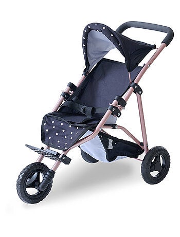 Teamson Kids, Poussette jogging avec accessoires harnais et panier, Noir