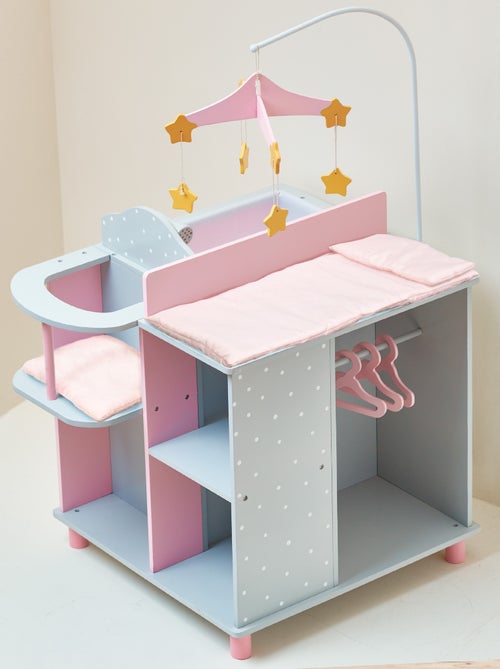 Teamson Kids Table à langer poupée bois gris à pois avec rangement - Kiabi
