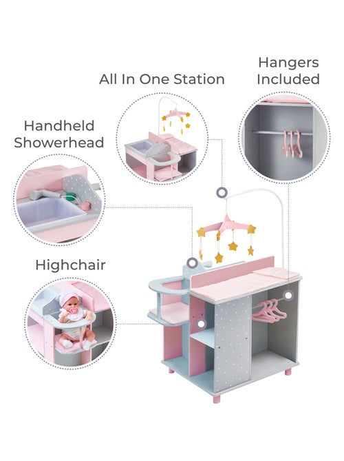 Teamson Kids Table à langer poupée bois gris à pois avec rangement - Kiabi