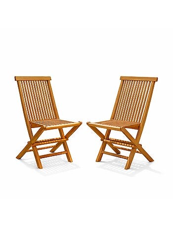 TECK Lot de 2 chaises pliantes jardin teck massif brut