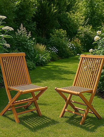 TECK Lot de 2 chaises pliantes jardin teck massif brut