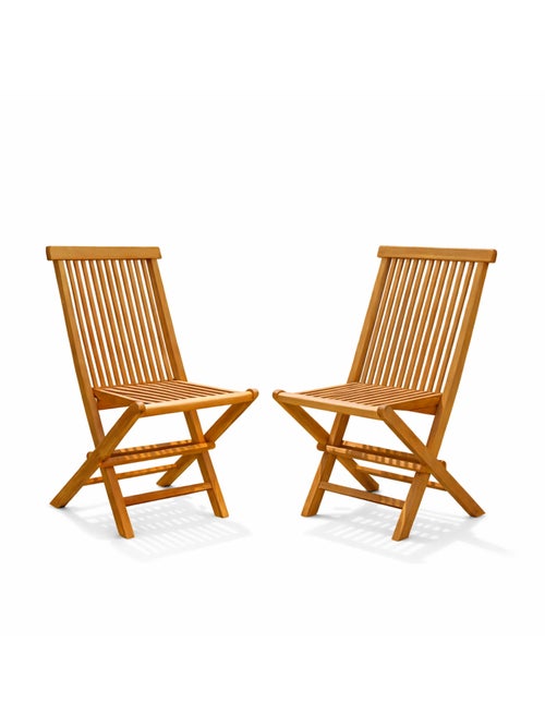 TECK Lot de 2 chaises pliantes jardin teck massif brut - Kiabi