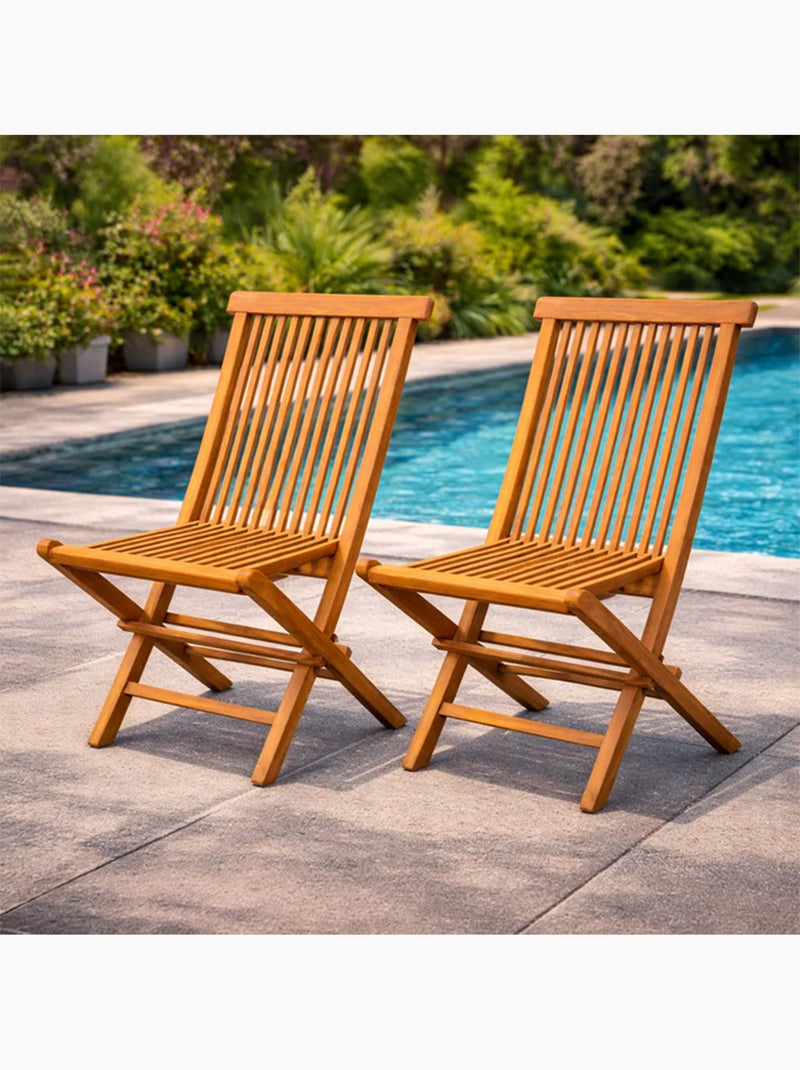 TECK Lot de 2 chaises pliantes jardin teck massif brut Marron - Kiabi