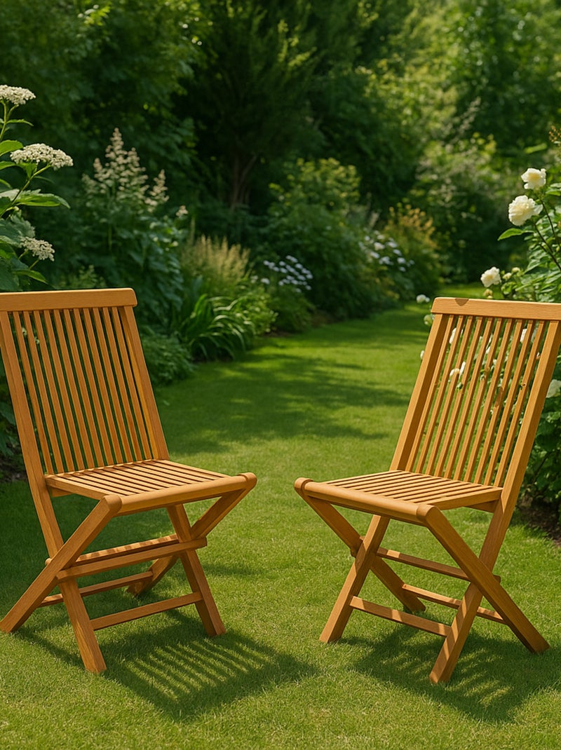 TECK Lot de 2 chaises pliantes jardin teck massif brut Marron - Kiabi