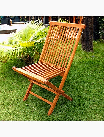 TECK Lot de 4 chaises pliantes jardin teck massif huilé
