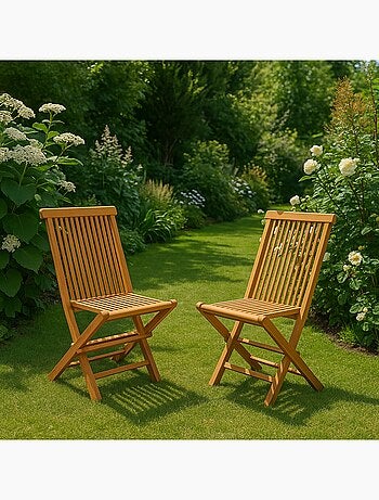 TECK Lot de 4 chaises pliantes jardin teck massif huilé