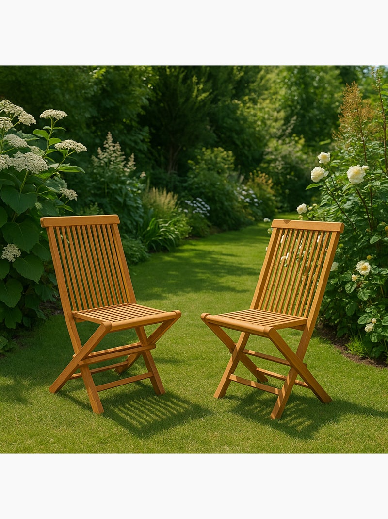TECK Lot de 4 chaises pliantes jardin teck massif huilé Marron - Kiabi