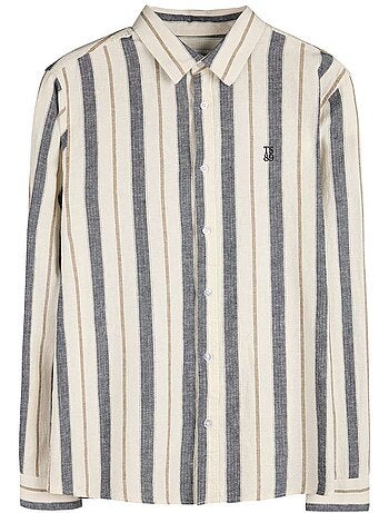 TEDDY SMITH - Chemise lin et coton à rayures droite
