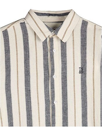 TEDDY SMITH - Chemise lin et coton à rayures droite