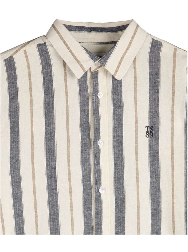 TEDDY SMITH - Chemise lin et coton à rayures droite Blanc - Kiabi
