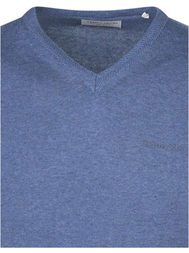 TEDDY SMITH - Pull coton col v ajustée Bleu - Kiabi