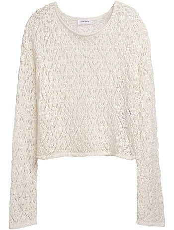 TEDDY SMITH - Pull coton mélangé maille ajourée col rond droit