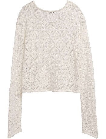 TEDDY SMITH - Pull coton mélangé maille ajourée col rond droit