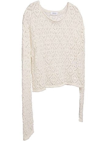 TEDDY SMITH - Pull coton mélangé maille ajourée col rond droit