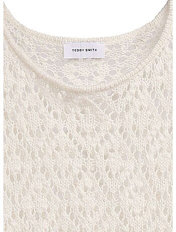 TEDDY SMITH - Pull coton mélangé maille ajourée col rond droit