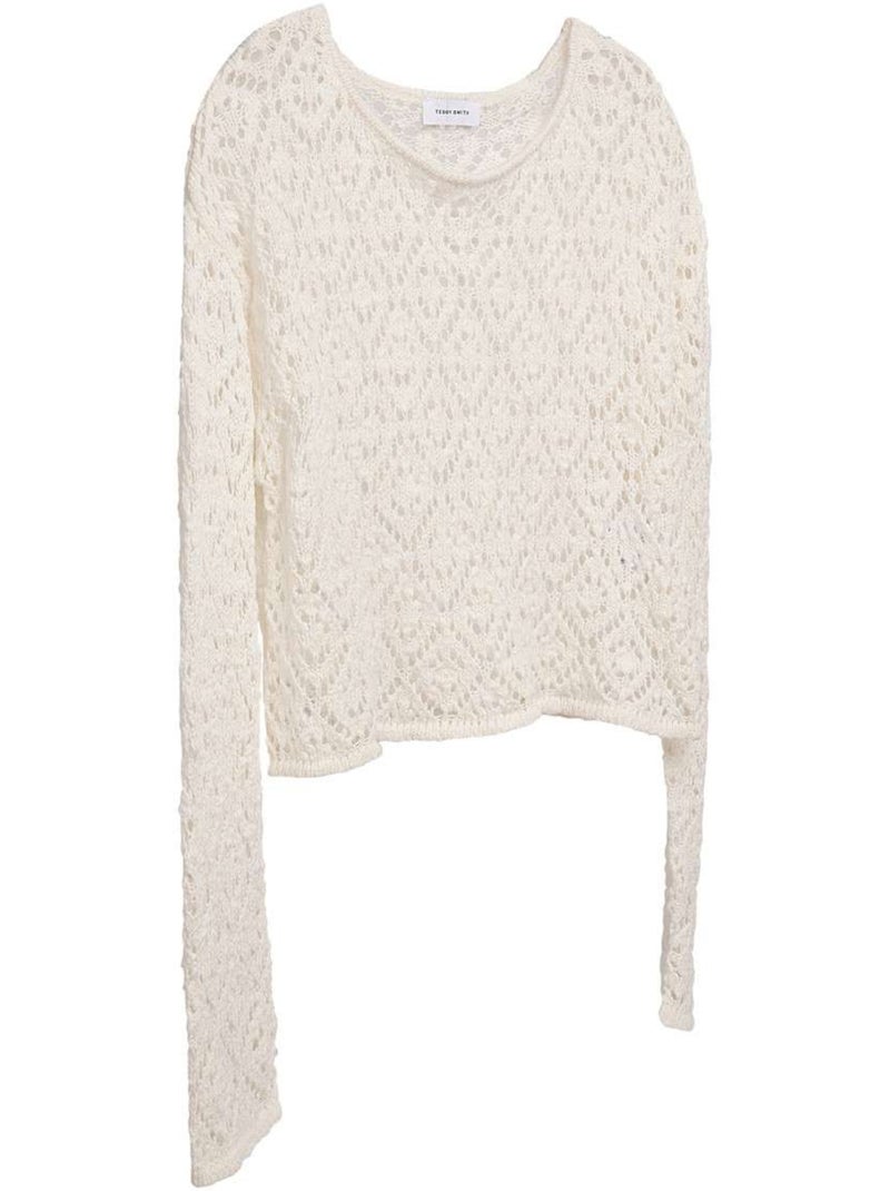 TEDDY SMITH - Pull coton mélangé maille ajourée col rond droit Blanc - Kiabi