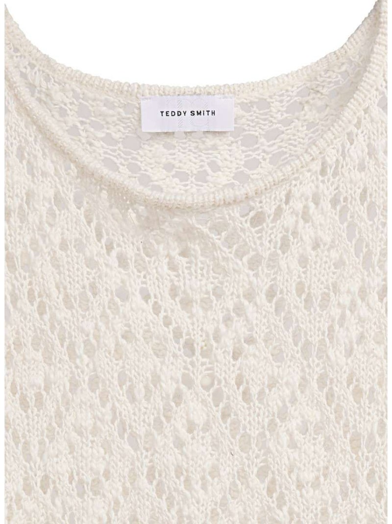 TEDDY SMITH - Pull coton mélangé maille ajourée col rond droit Blanc - Kiabi
