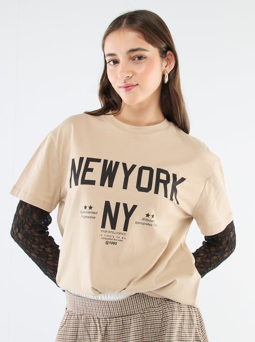 Tee-shirt 2-en-1 avec dentelle - Kiabi