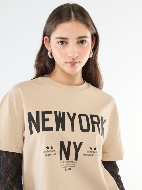 Tee-shirt 2-en-1 avec dentelle - Kiabi