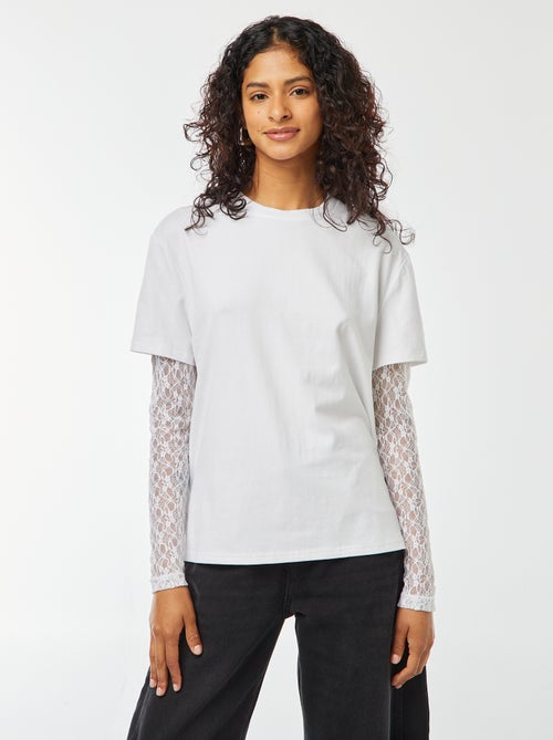 Tee-shirt 2 en 1 avec dentelle - Kiabi