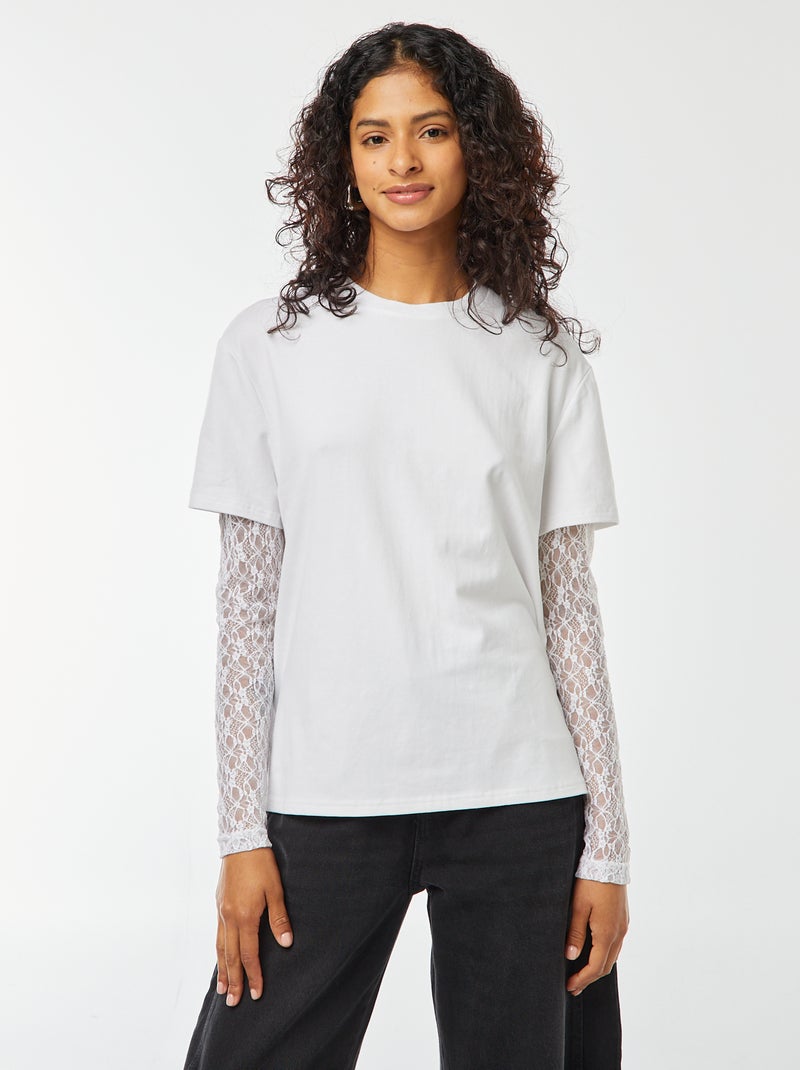 Tee-shirt en avec dentelle Blanc Ado fille Kiabi