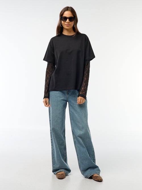 Tee-shirt 2-en-1 avec manches en dentelle - Kiabi