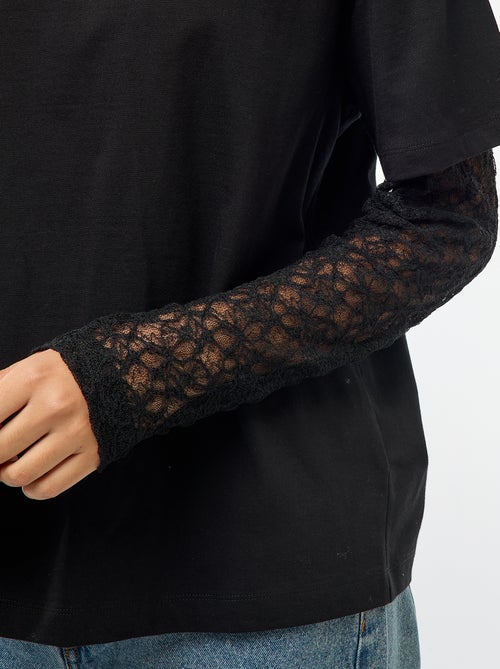 Tee-shirt 2-en-1 avec manches en dentelle - Kiabi