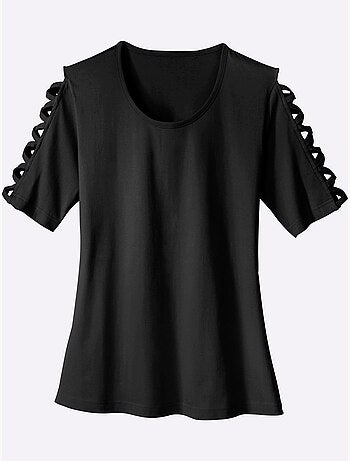 Tee-shirt à col rond avec rubans croisés sur les manches - Taille standard - Moda Vilona