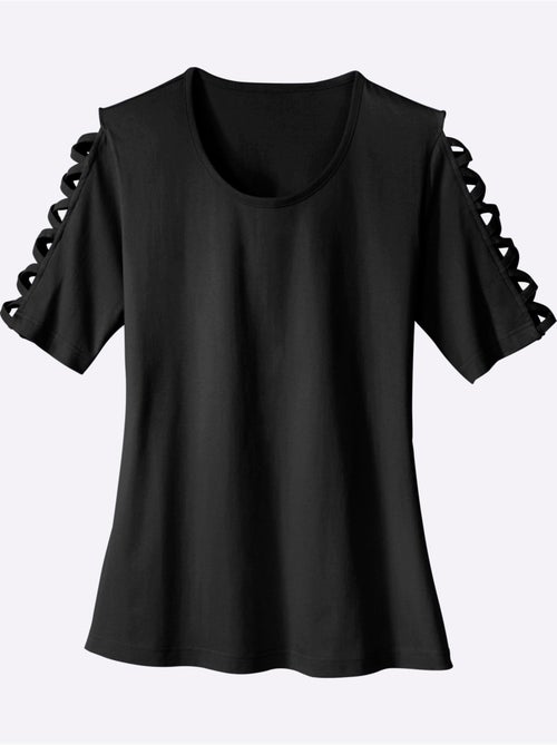 Tee-shirt à col rond avec fentes sur manches et rubans croisés - Taille standard - Moda Vilona - Kiabi Tee-shirt à col rond avec fentes sur manches et rubans croisés - Taille standard - Moda Vilona - Kiabi