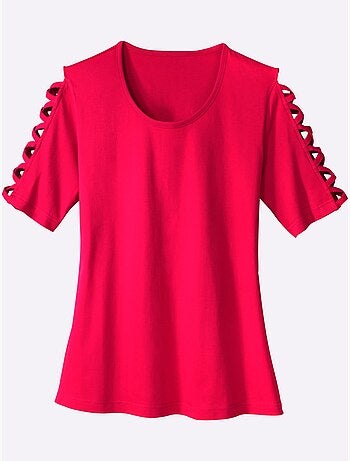 Tee-shirt à col rond avec rubans croisés sur les manches - Taille standard - Moda Vilona