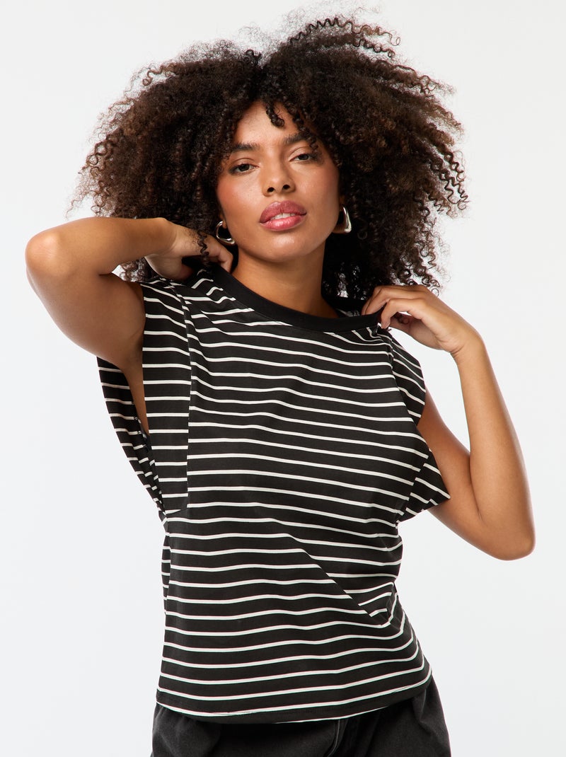 Tee-shirt à emmanchures larges Noir/blanc - Kiabi