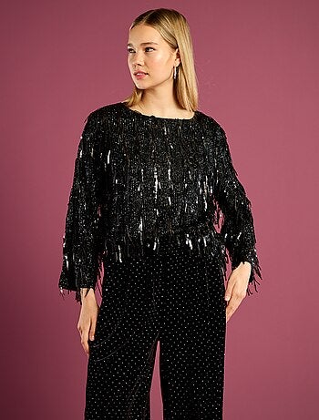 Tee-shirt à franges et sequins