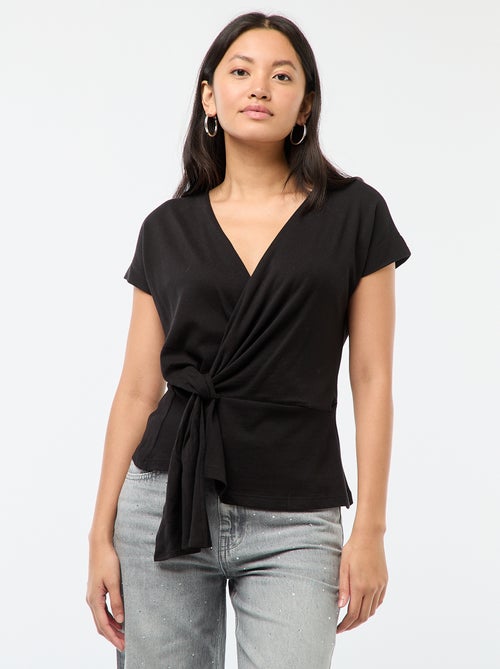 Tee-shirt à large encolure cache-coeur - Kiabi