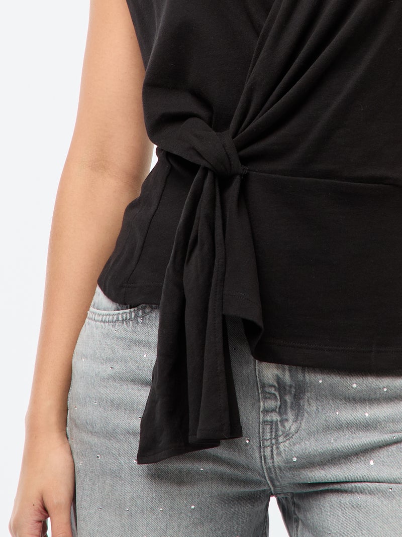 Tee-shirt à large encolure cache-coeur Noir - Kiabi