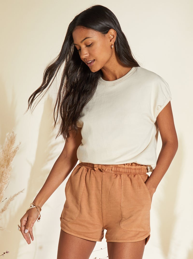 Tee-shirt à manches bouffantes élastiquées Ecru - Kiabi