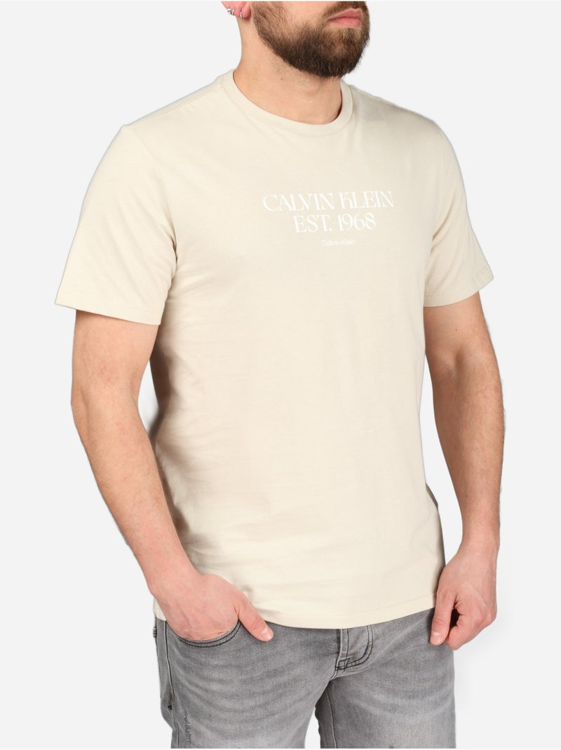 Tee Shirt à manches courtes - Calvin Klein Beige - Kiabi