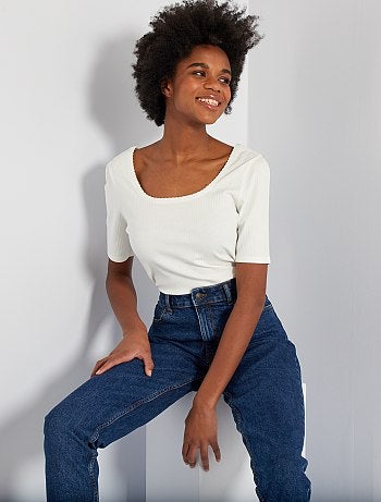 Tee-shirt à manches courtes côtelé