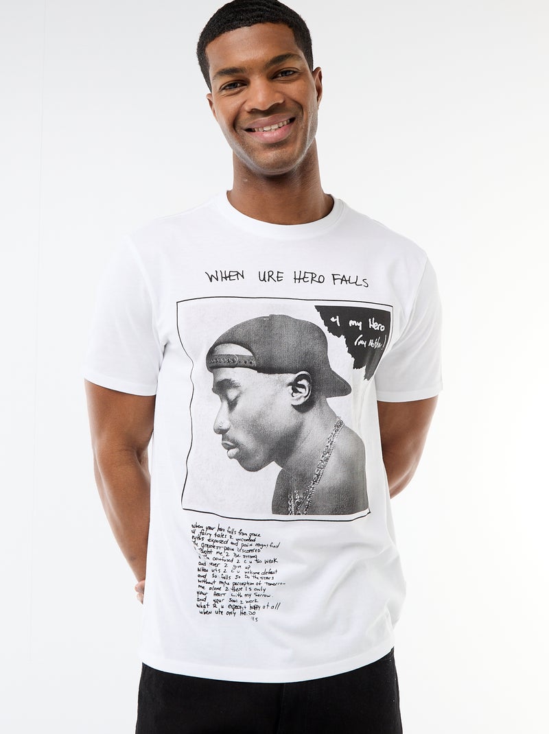 Tee-shirt à manches courtes 'Tupac' Blanc - Kiabi