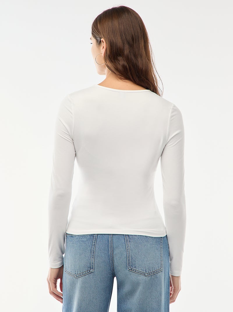 Tee-shirt à manches longues avec bijou doré devant effet twisté Blanc - Kiabi