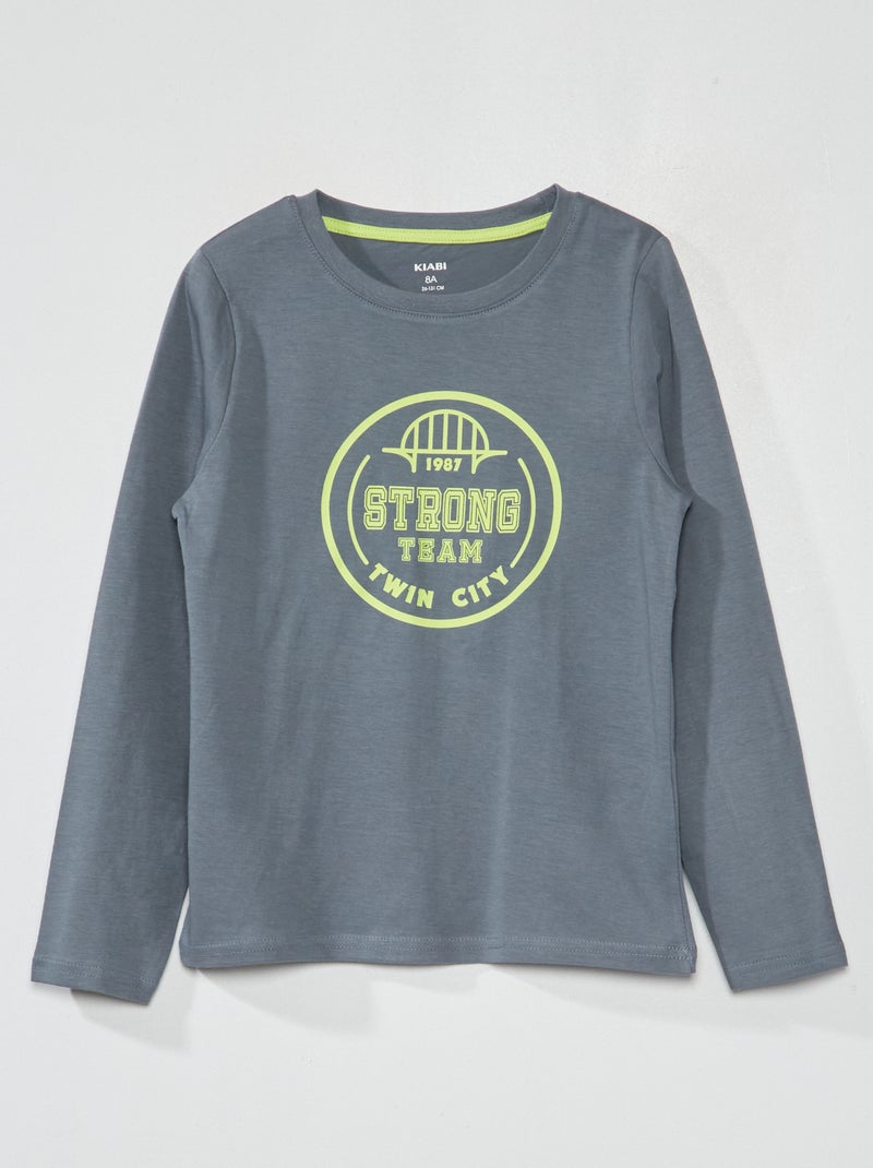 Tee-shirt à manches longues avec imprimé Gris - Kiabi