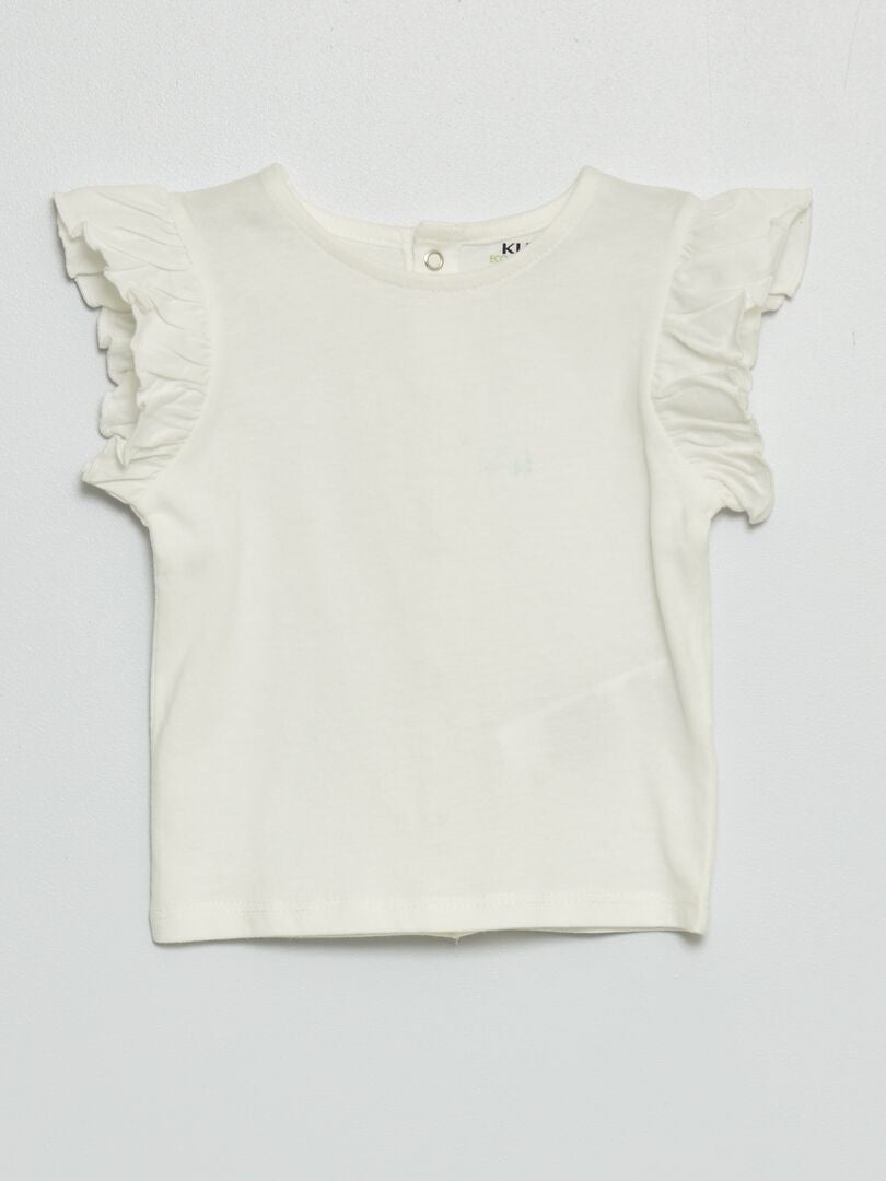 Tee-shirt à manches volantées blanc - Kiabi