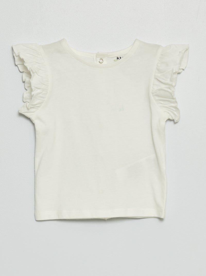 Tee-shirt à manches volantées blanc - Kiabi