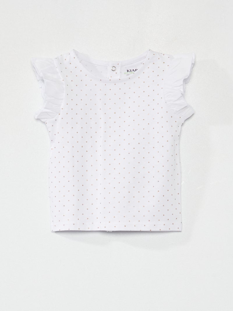 Tee-shirt à manches volantées Blanc - Kiabi