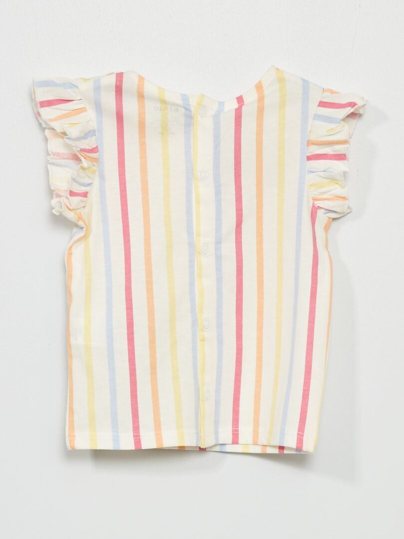 Tee-shirt à manches volantées Blanc/rose/jaune - Kiabi