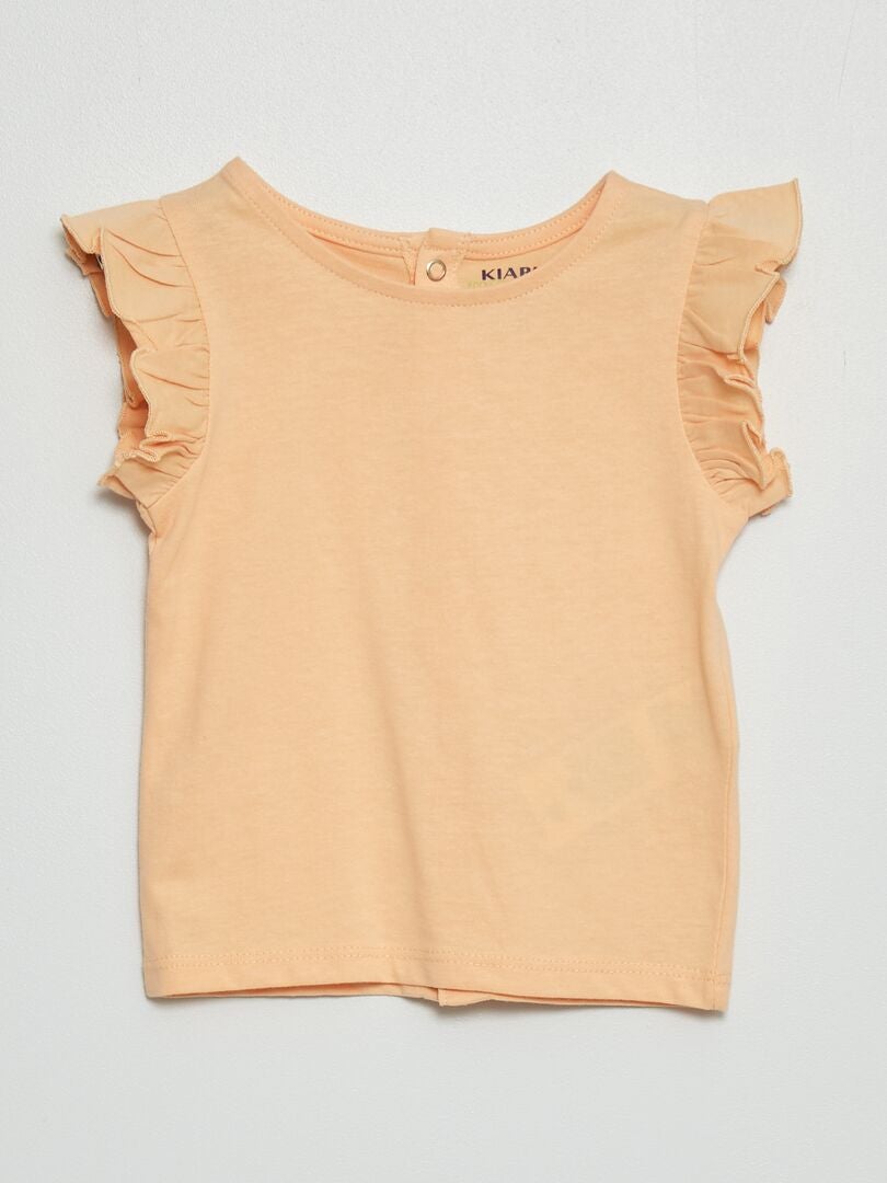 Tee-shirt à manches volantées Orange - Kiabi
