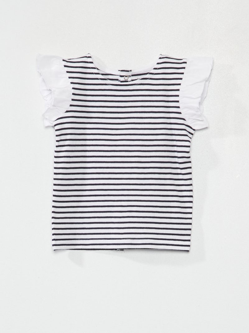 Tee-shirt à manches volantées rayé bleu - Kiabi