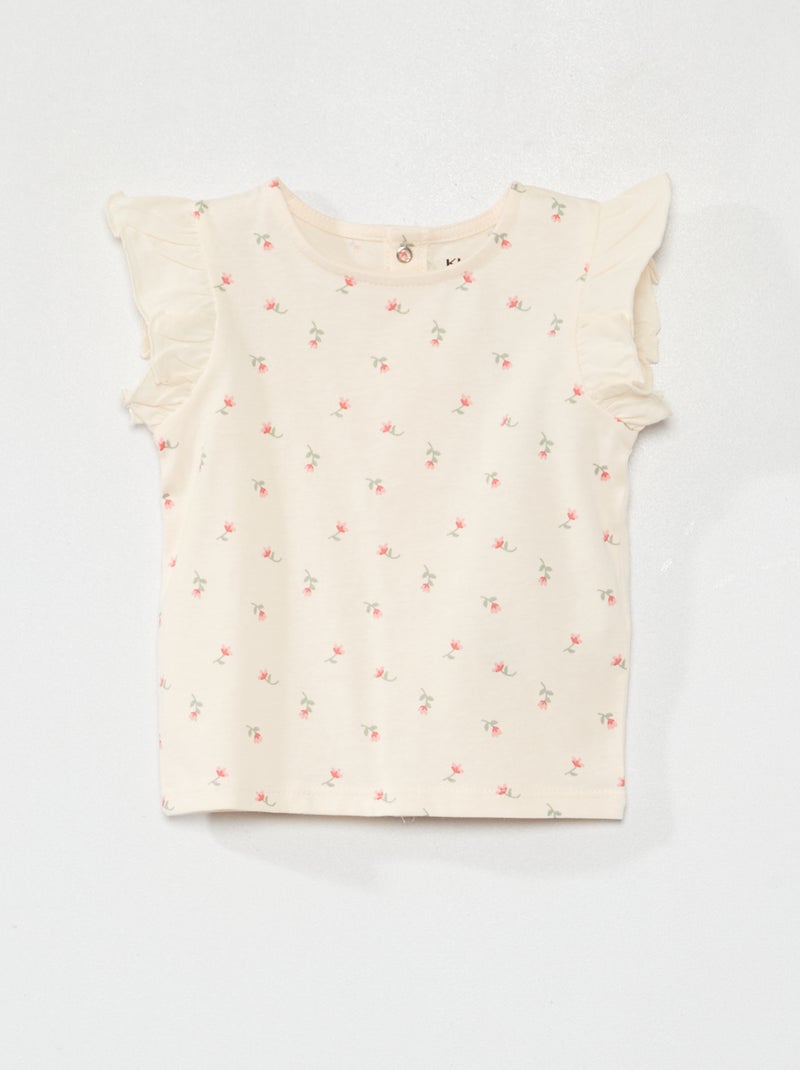 Tee-shirt à manches volantées Rose - Kiabi